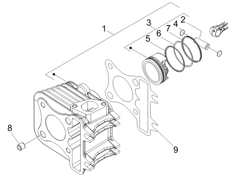 Cylinder-piston-wrist pin unit