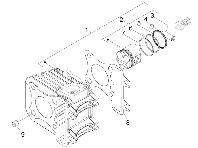 Cylinder-piston-wrist pin unit