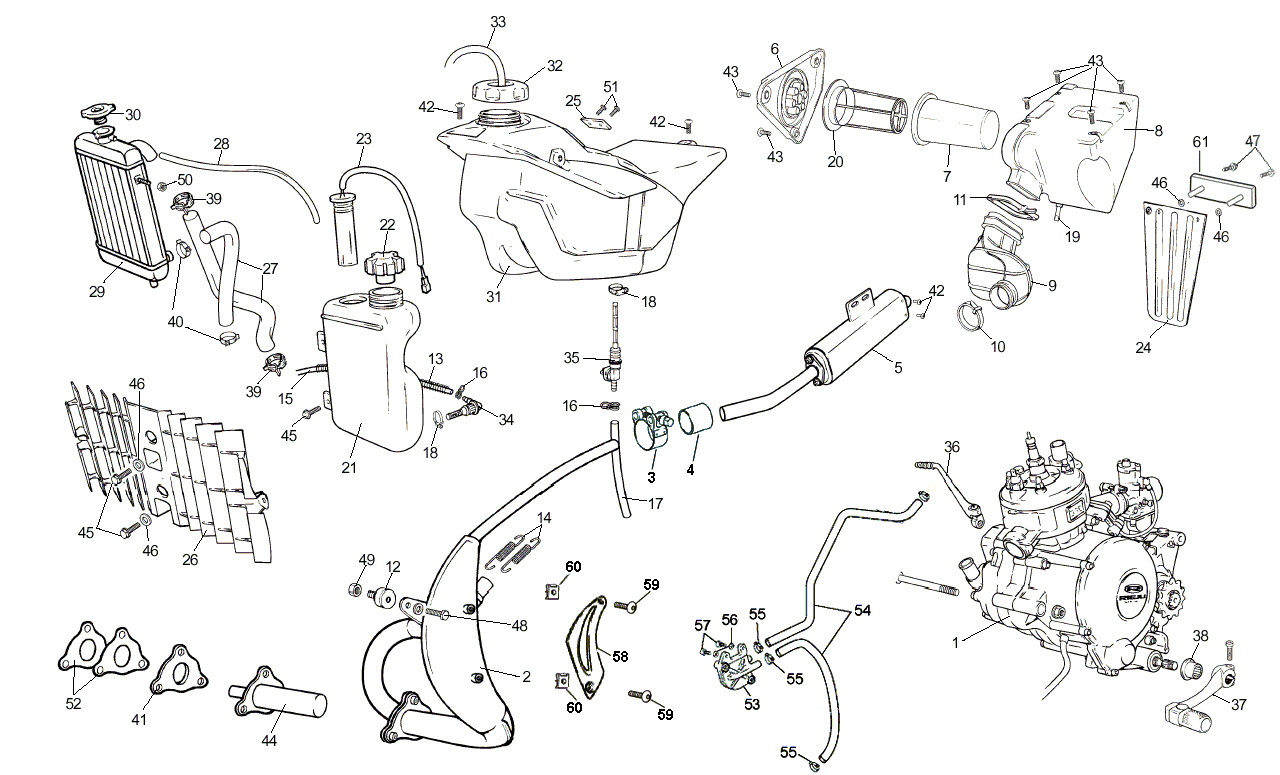 Benzinetank, Olietank & Uitlaat