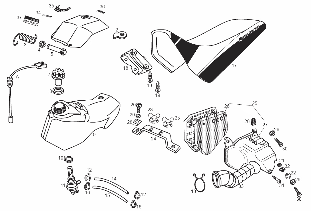 Benzinetank, Filterbox & Buddyseat