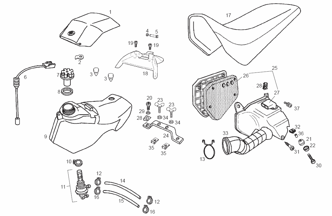Benzinetank, Filterbox & Buddyseat