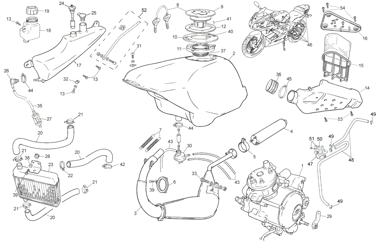 Benzinetank, Olietank & Uitlaat