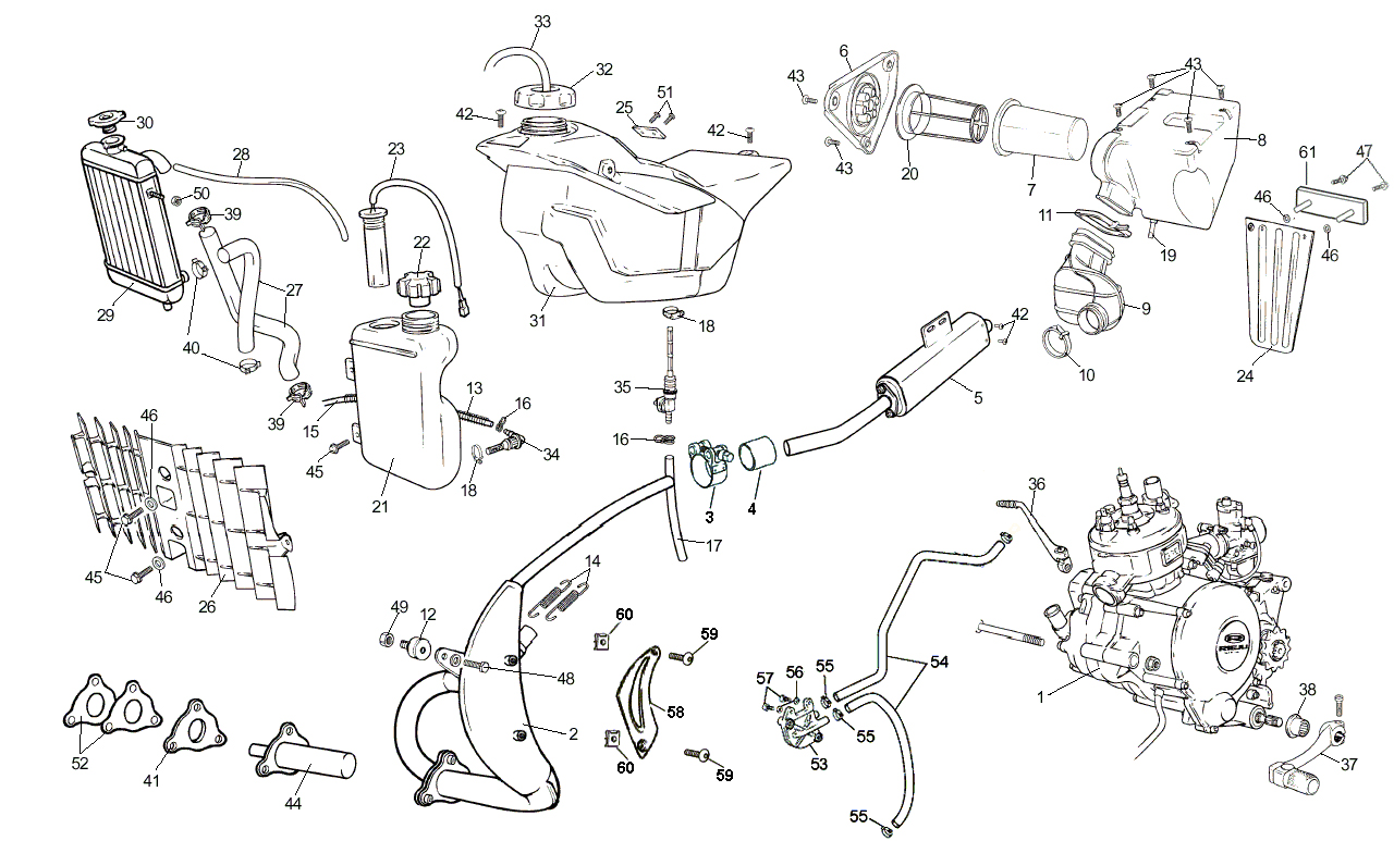 Benzinetank, Olietank & Uitlaat