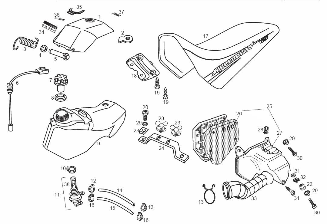 Benzinetank, Filterbox & Buddyseat