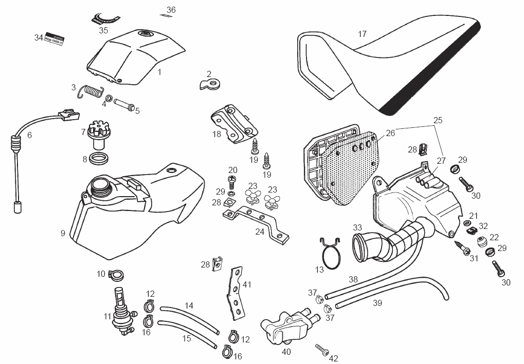 Benzinetank, Filterbox & Buddyseat