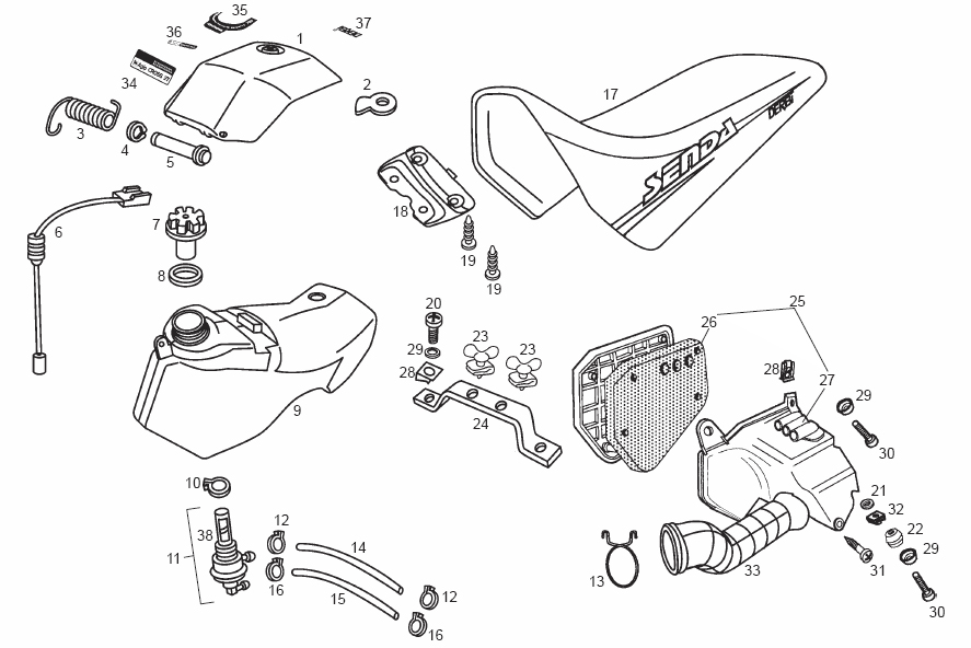 Benzinetank, Filterbox & Buddyseat