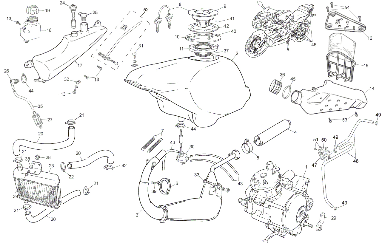 Benzinetank, Olietank & Uitlaat