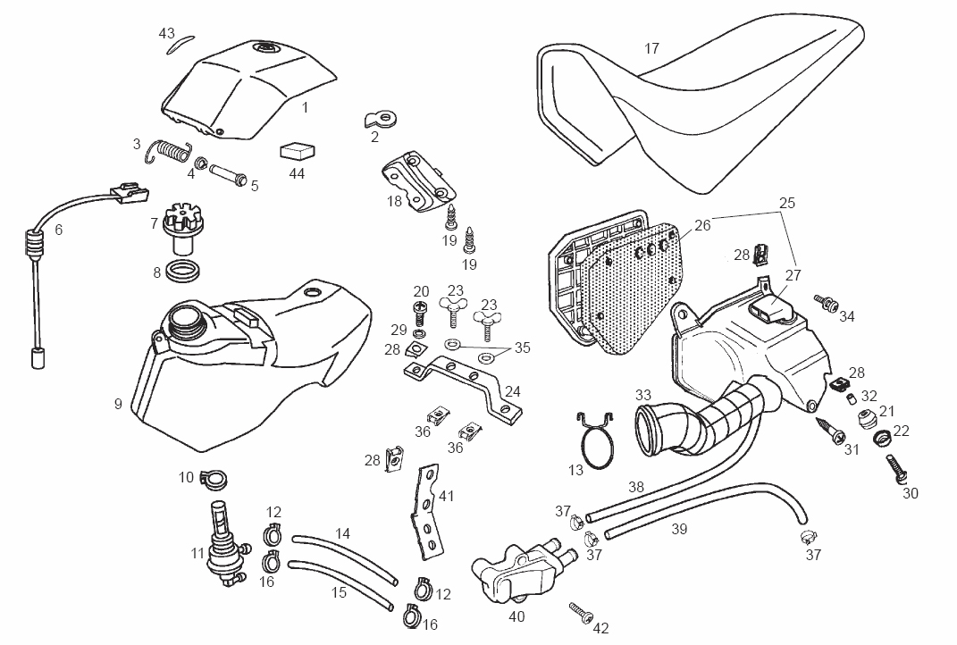 Benzinetank, Filterbox & Buddyseat