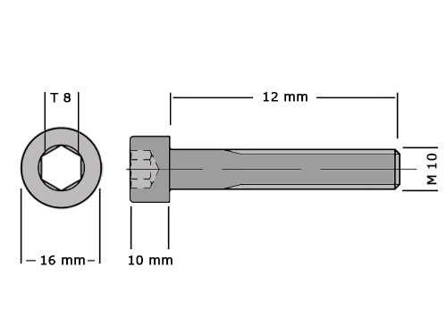 Cilinderbout met binnenzeskant DIN 912 M10x12 8.8 Verzinkt