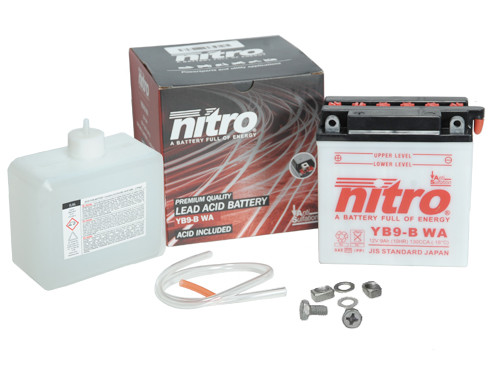 Nitro Accu NB9-B (YB9-B) + Zuurpakket o.a. Piaggio Fly / Vespa ET4/LX 4t/LXV/S 4T / Gilera Runner 50/Runner180