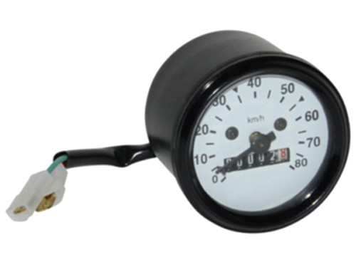 Kilometertellerklok Zwart 60mm (Witte wijzerplaat) Puch Maxi / Tomos